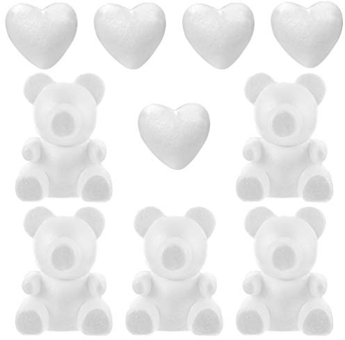 10pcs Foam Bear Shape Foam Heart Modelling Bear Mould Shapes for Rose Bear Arranging Wedding Valentines Day DIY Crafts Projects