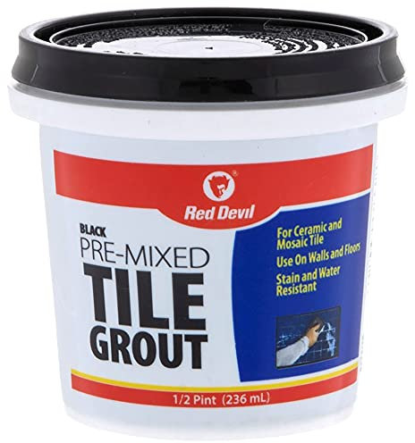 Red Devil 042260 Pre-Mixed Tile Grout - Professional Quality, Excellent Adhesion, Ideal for Wall & Floor Use - 1/2 Pint, Black, Pack of 12, Made in USA