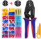 CGBOOM Crimpzange Kabelschuhe Set, Crimpzangen Aderendhülsenset mit 200 Stück Kabelschuhen und 100 Stück Stoßverbinder, Crimpzange mit 1 Ersatzteil für 0,5-6mm² Kabelschuhe