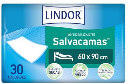LINDOR, Empapadores de Cama 60x90, Salvacamas para Adultos, Protector de Camas, Sillas y Sillones, Desechables, Alta Absorción y Fragancia a Jazmín, 30 Unidades