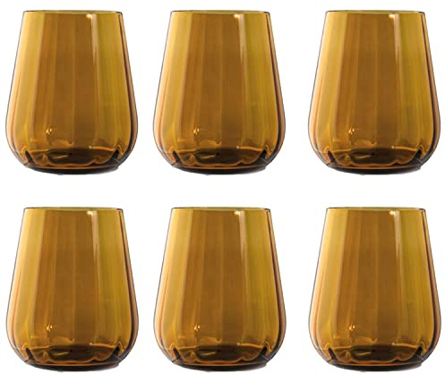 Livellara Milano Tumbler 400 ml Vetro, Set da 6, Bicchieri Acqua Colorati e Particolari, Colore Ambra, Collezione: Rinascimento