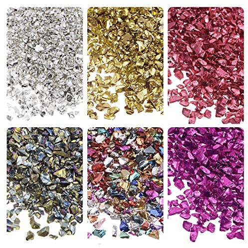 sourcing map 6 Farben Crushed Glass Chips, 1-4mm Unregelmäßiges | Glitzer-Metallic-Glas zum Basteln, DIY, Schmuck, Vasenfüller, Epoxidharz-Dekoration, 28 g, bunte Farbserie