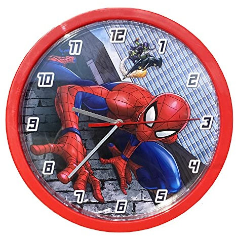 CARTOON Horloge murale analogique Spiderman Marvel pour enfants 25 cm pour chambre de jeu