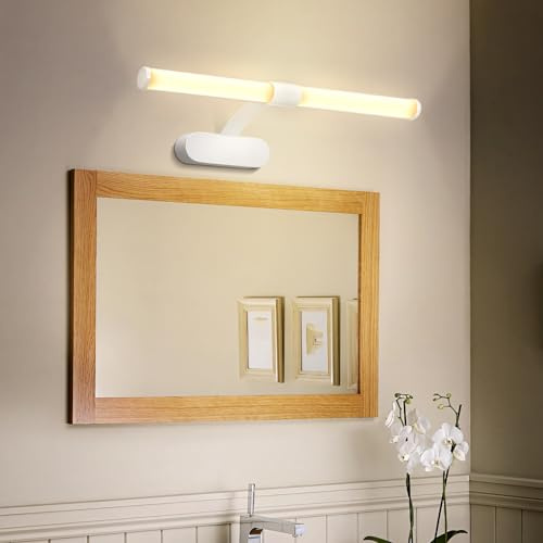 Aigostar Lámpara LED de Espejo 6W 600LM 40cm Lámpara de Baño Amarillo Cálido 4000K Lámpara LED de Pared IP44 230V Luz de Espejo de Baño de Apliques Espejo de Baño Luz de Pintar Remota Blanco