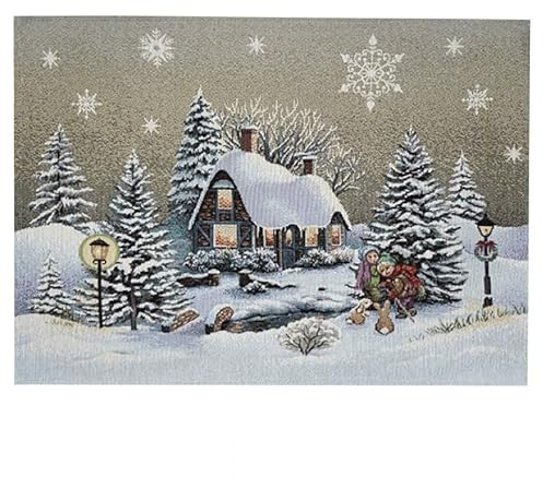 Tischdecke Mitteldecke Tischläufer Tischset Kissenhülle Weihnachten Gobelin Winterdorf beige braun Töne Baumwollmischung (37 x 50 cm Tischset)