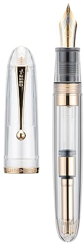 Jinhao 9019 DaDao Series Fountain Pen, Size 8 Fine Nib with Refillable Large Ink Converter, Transparent Clear Acrylic Design Smooth Writing Pen (Gold Trim)
