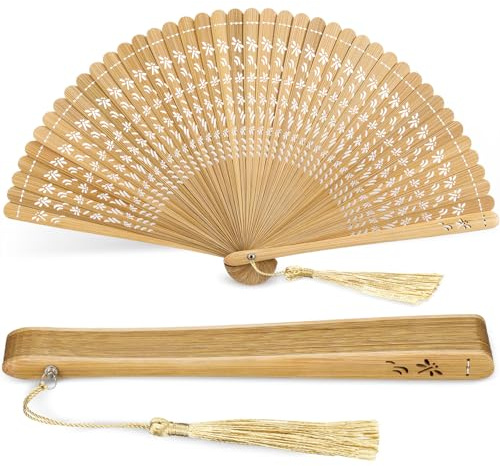 Queekay Hand Bambus Faltfächer Tragbarer Sommer Handfächer für Damen Hohl Geschnitzter Bambus Fächer Vintage Chinesischer Fächer Faltbarer Manueller Fächer für Dekoration Hochzeit Geburtstagsgeschenk