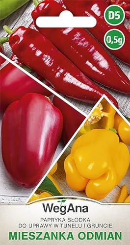 WegAna Pimiento Dulce Mezcla de Variedades Dulces 0,5g (Aprox. 60 semillas) Mezcla de Semillas de Hortalizas Robustas, Semillas de Hortalizas, Semillas de Cultivo, Semillas de Invernadero