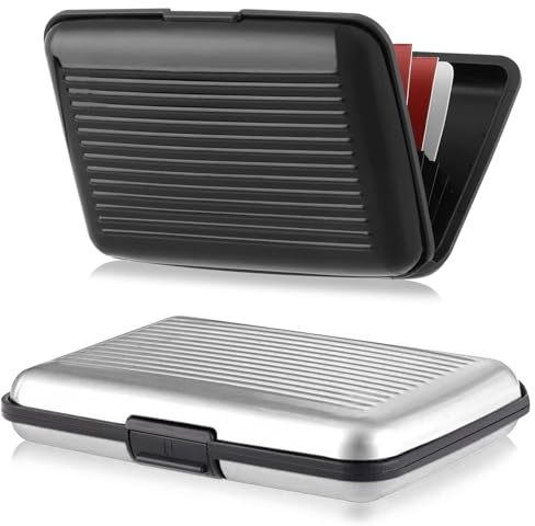 Kartenetui Kreditkarten, 2 Stück Wasserdichtes RFID Blockierender Kredit Kartenetui aus Aluminium, Visitenkartenetui für Herren EC-Karten Personalausweis (Schwarz, Silber)