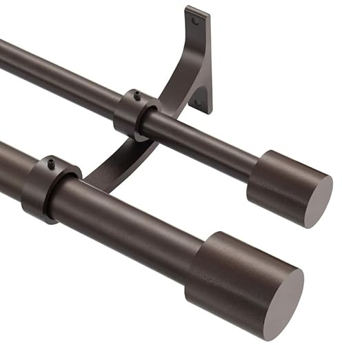 Barras de cortina dobles marrones de 36 a 72 pulgadas (3 a 6 pies), barra de cortina doble decorativa para ventana con remates de tapa, ajustable de 1 pulgada delantera y 5/8 pulgadas trasera, barra
