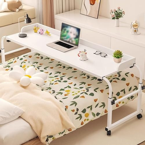 GQQDDD Bureau à roulettes avec roulettes,Table MéDicale Roulante De Bureau De Plateau De Nourriture Table De Lit avec RéGlable en Hauteur Table D'Ordinateur(Color:Blanc)