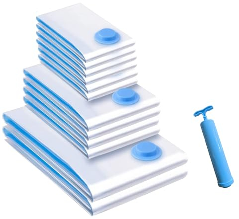 Ersozrin 12 Stück Vakuumbeutel für Kleidung mit luftdichtem Ventil und Handpumpe Vakuum (6x50x70cm/4x60x80cm/2x80x100cm) Vakuumsäcke für Kleidung sparen Platz