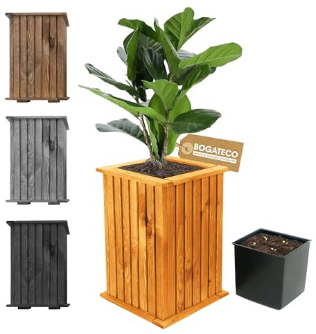 BOGATECO Blumenkasten aus Holz | Pflanzkasten | Blumentopf 40 x 25 x 25cm | Kräutertopf für zu Hause Garten Balkon Terrasse | Topf mit Kunststoffeinsatz | Imprägniert | Light Brown