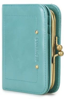 Contacts RFID-Geldbörse für Damen, mit Kussschloss, echtes Leder, kompakte Geldbörse mit Reißverschlussfach, Vintage-Stil, Kreditkartenhalter, kleine Clutch mit Ausweisfenster, Himmelblau, S