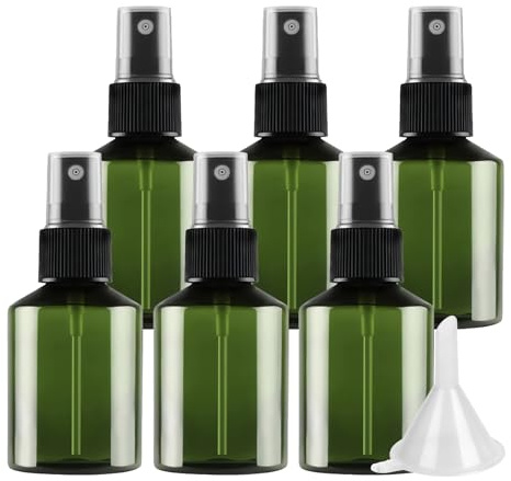 ZEOABSY Pack of 6, 50ml Refillable Green Empty Plastic Mist Spray Bottle, with Black Sprayer, Pressure Pump Mister Bottles for Cleaning, Gardening, Hair Dressing Travel