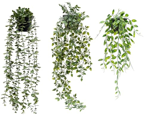LFBEST Kunstpflanzen HäNgend mit Topf, 3 Stück Efeu Künstlich,Künstliche Pflanzen Wie Echt,Kunstpflanzen Hängend,Künstliche Hängepflanzen für Indoor Outdoor DraußEn Garten Deko