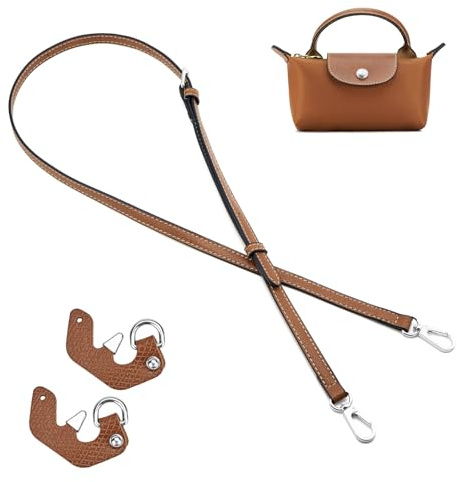 QIUTIMIY Schultergurt für Longchamp Tasche Damen,Leder Riemen Taschengurt für Mini Bag(Braun,Silber)
