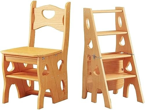 GXXINGIN Klappbarer Bibliotheksleiterstuhl aus Holz mit 4 Stufen und Sitz, leichtes, tragbares Leiterregal, multifunktionaler Tritthocker, Präsentationsständer für Trittleitern für die Küche im Büro,