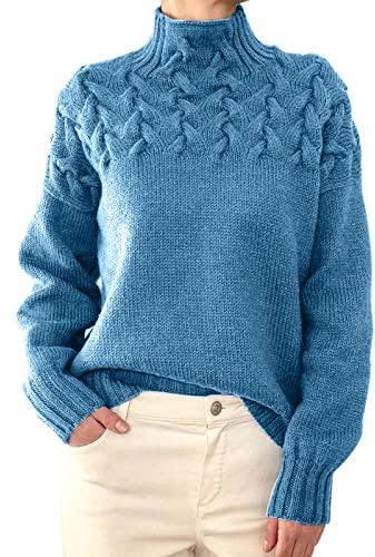 Strickpullover Damen, Solide Langarm Elastisch Sweater Rollkragenpullover Knit Tops Damen Casual Tailliert Lose Vintage Grobstrick Sweater Sweater Lässig Outwear Oversize Warm Oberteile Pullover