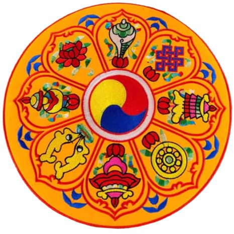 OFFSCH Almohadilla para Cuenco Budista Redonda de 13 Cm Amarilla, Tapete Bordado de Soporte para Cuenco Tibetano, Cojín para Meditación y Oración Budista