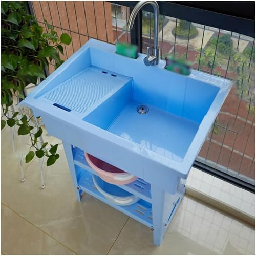 DXIAov Lavandino Autoportante in Plastica con Lavatoio, Lavello da Cucina Vasca Singola con Rubinetto E Kit di Scarico con Tubi per Lavanderia Bagno E Garage