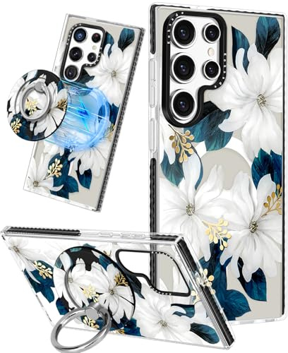 Kokaade for Samsung Galaxy S24 Ultra Case for Women Girls - Cute Kawaii Blue Flower Design Compatible with Magsafe for Magnetic Ring Holder Stand Phone Cover Girly TPU Funda for Galaxy S24 Ultra