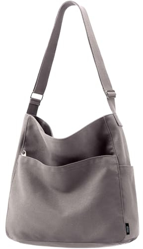 Kalidi Canvas-Tragetasche, groß, Hobo-Umhängetasche, Handtasche, Reißverschluss, Kuriertasche für Damen oder Herren, Freizeit, Uni, Arbeit