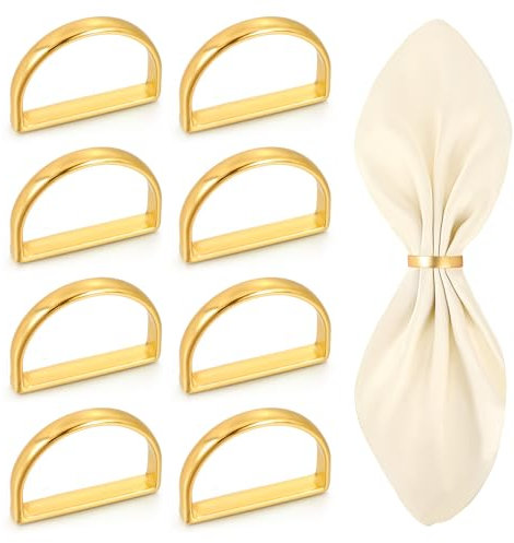 Oruola 8 Pcs Napkin Rings Gold,Semicircle Gold Napkin Ring,Metal Golds Napkins Rings for Weddings, Candlelight Dinner, Birthday, Anniversary, and Holiday Party Table Settings Decoration