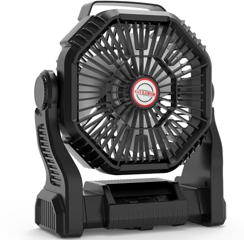 joyshie Ventilateur de Camping, Ventilateur Portable Rechargeable 10000mAh 4 Vitesses, Ventilateur USB Silencieux avec Lumière LED, pour Maison Camping