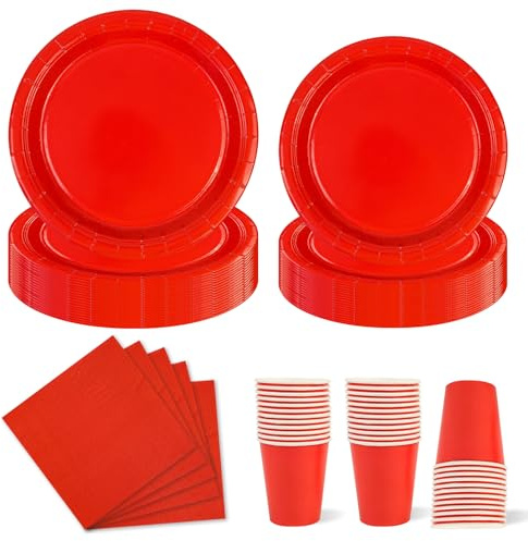 HFBOBP 96 Stück Rot Weihnachten Pappteller Set,Party Pappteller Becher Servietten Partyteller Partyset Süße Party für Hochzeit Weihnachtsfeier Tischdekoration und Feiern wie Geburtstag