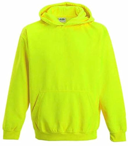 noTrash2003 NEON sweatshirt med huva, huvtröja, flouressierande, olika Färger och storlekar för barn (12–13 år, elektrisk gul), Elektrisk gul, 12-13 år