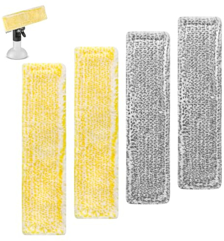 4 Stück Ersatzpads für Kärcher Fenstersauger Zubehör, Mikrofaser-Wischbezüge für Kärcher Fensterreiniger Ersatzteile, Fensterreinigungsmopbezug, Geeignet für WV2 WV5 (Gelb y Weiß)