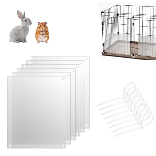 Protezioni per Urine per Gabbie, 6 Pezzi Trasparenti Protezione per Gabbie per Gabbie 26 x 21 cm Rivestimento Laterale per Porcellini con 100 Fascette per Conigli Porcellini d'India Criceti e Recinti