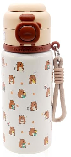 Capybara Isolierter Thermobecher, Wiederverwendbare Thermobecher 500ml, Trinkbecher aus Edelstahl, Insulated Water Bottle, Trinkbecher mit Decke, Thermosflasche für Eiskaltes Oder Warmes Trinken