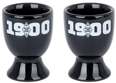 Borussia Mönchengladbach Eierbecher 2er Set Streifen | Offizieller Fanartikel Fohlenshop | weiße Eierbecher aus Keramik in den Vereinsfarben mit der VfL Raute