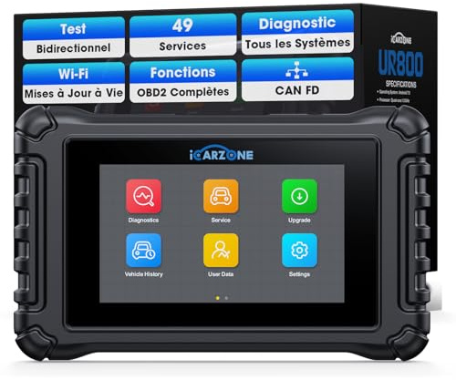 ICARZONE UR800 Bidirectionnel Valise Diagnostic Auto Multimarque, 49+36 Réinitialisation, Tous Les Systèmes, Réapprentissage TCM/ECM/Vilebrequin, Codage ECU pour BM.W/V.A.G, OBD2 Diagnostic Français