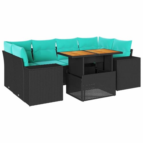 vidaXL Soffgrupp för trädgården med dynor 7 delar svart konstrotting, utomhus soffa set, trädgård lounge inställning, trädgård hörn soffa set