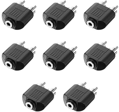 Genérico Adaptador Divisor Metálico de Audio 35 MM Hembra a 2 Macho Conector de Jack Estéreo para PC y Teléfono Diseño Compacto Ángulo Recto 8 Unidades Negro
