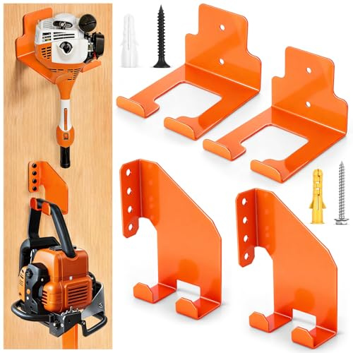Otoolling 4 Pack Chainsaw Hanger and String Trimmer Hanger Set Weed Trimmers Hooks for Heavy Duty Chainsaw Holder Trimmer Rack Wall Mount Garage Organization Storage Shed Organizer