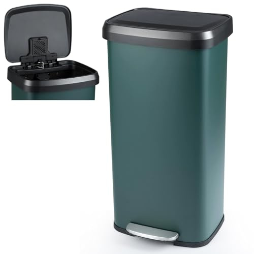 COSTWAY 50L/68L Kitchen Bin, Soft Closure Stainless Steel Recycling Pedal Bin with Deodorizer Box, Handle and Non-slip Base, Fingerprint-Proof Rubbish Trash Can Dustbin (68L, Dark Green)