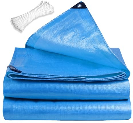 Lona de Protección 230 x 490 cm Toldo Plásticos Cubretodo y Telas Impermeables con Ojales Cubre Muebles Jardín, Barbacoa, Leña, Aísla Humedad Suelo, Camping, Azul