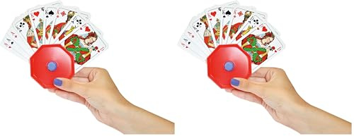 noris 606154619 Spielkartenhalter aus Kunststoff - problemlos auffächern, halten und abstellen, ab 3 Jahren, Rot (Packung mit 2)