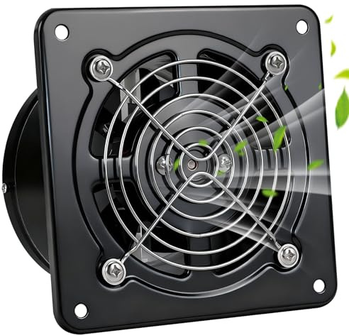 100 mm Extracteur d'Air, Ventilateur Mural 140m³/h avec Clapet Anti-Retour Matériau Métallique, Prévention de l'Humidité et Refroidissement, pour Salle de Bain, Cuisine, Bureau, WC, Garage - Noir