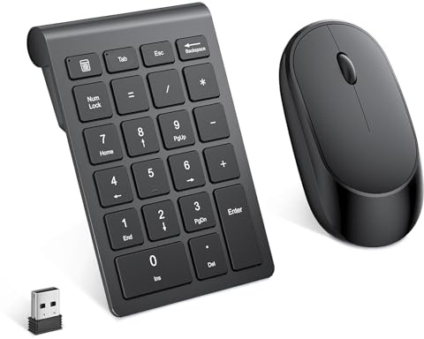 Lekvey Wireless Number Pad, Numeric Pad and Mouse Combo, Portable Slim 2.4GHz USB Wireless 10 Key Numpad Keypad for Laptop, Mac, Notebook, Desktop, PC Computer - Black