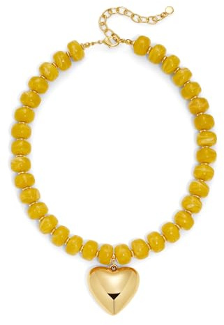 TOVABA Collier pour femme avec perles en résine colorée et pendentif en forme de cœur doré, style bohème, chaîne de perles réglable pour femmes et filles, design coloré, Cuivre