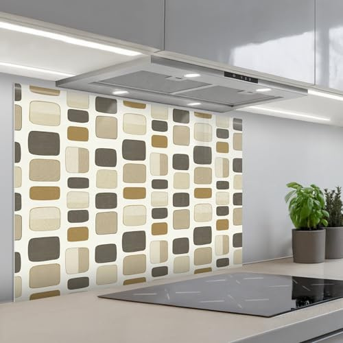 KitchenYeah© Credence Cuisine 55x80 cm Adhesif Protection Mur Plaque De Cuisson Plastique Rigide Revetement Murale À Coller Blocs - Vintage - Gris