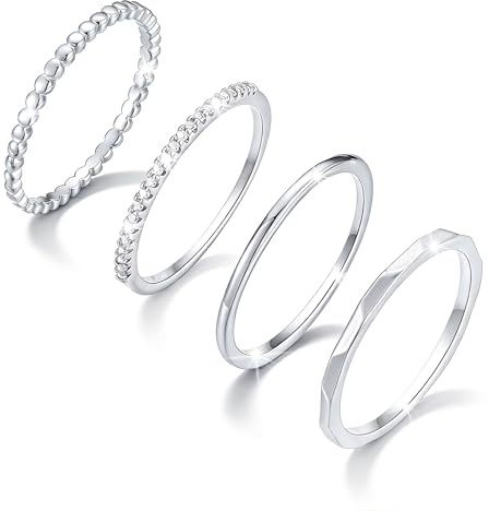 Lunvky Sterling Silver Stacking Rings for Women Girls 14K Gold Plated Ring Non Tarnish Thin Trendy Stackable Dainty Finger Pinky Thumb Wedding Band Rings Set Jewellery Gifts Silver Dot Size 8