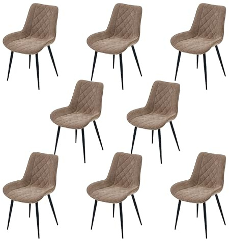 PPkrimnel 8-Pack Matsalsstolar Chenille Ergonomisk Kant Metallben Brun | Ergonomiskt Kroppsstöd Maxbelastning 150 KG Stabil Metallram För Fritid Måltider Och Inomhusutrymmen