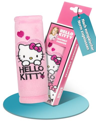 HiTS4KiDS – Gurtpolster Auto für Kinder – Schulterpolster passend für Sicherheitsgurt & Rucksack – Gurtschutz für mehr Komfort auf der Reise – Gurtschoner für Mädchen (Hello Kitty | Rosa | 20cm)