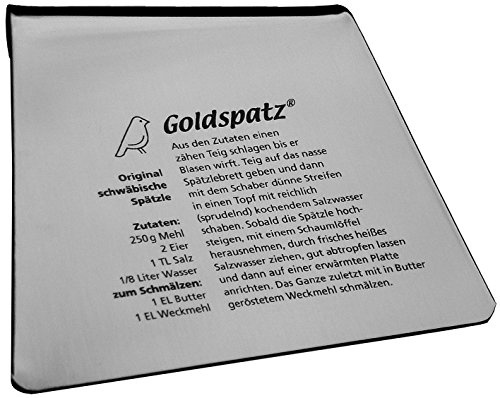 Goldspatz Spätzleschaber Klassisch aus Edelstahl mit eingraviertem Spätzle-Grundrezept